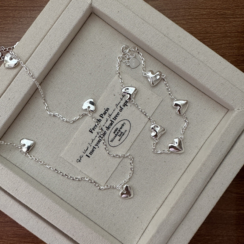 S925 Sterling Silver Textured Pleated Heart Bracelet