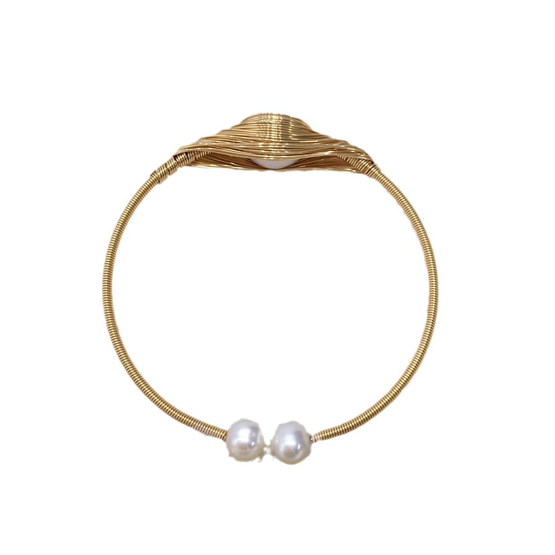 Designer-style Wrapped-wire Handmade Bracelet Featuring Sizable Natural Freshwater Pearls