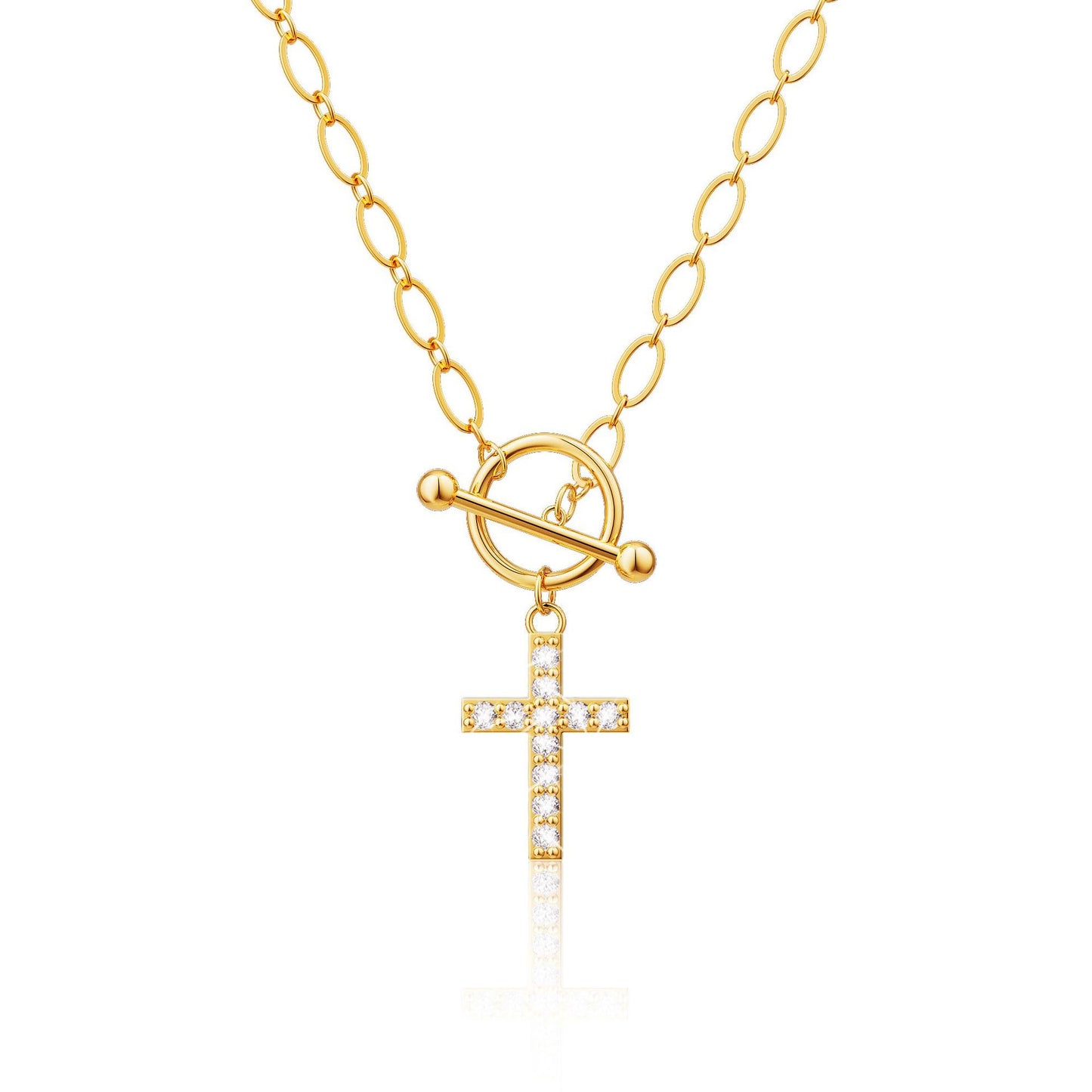 Brass Real Gold-plated Cross-shaped Square Pendant
