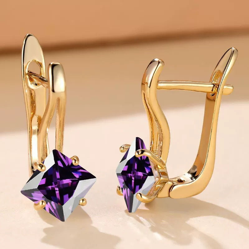 Stylish New Purple Zircon Geometric Earrings