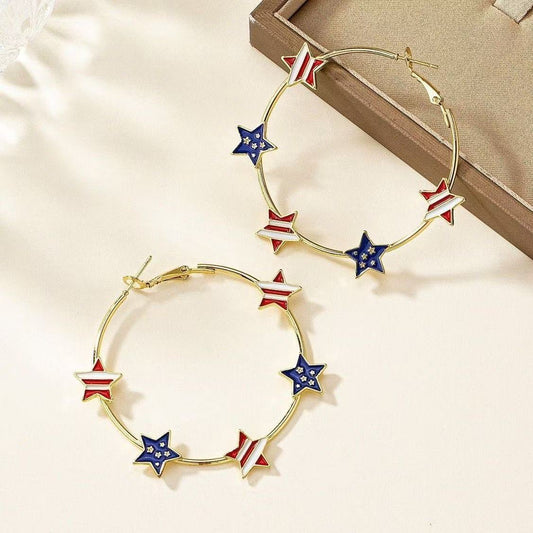 Independence Day Five-Pointed Star Dripping Oil Earrings