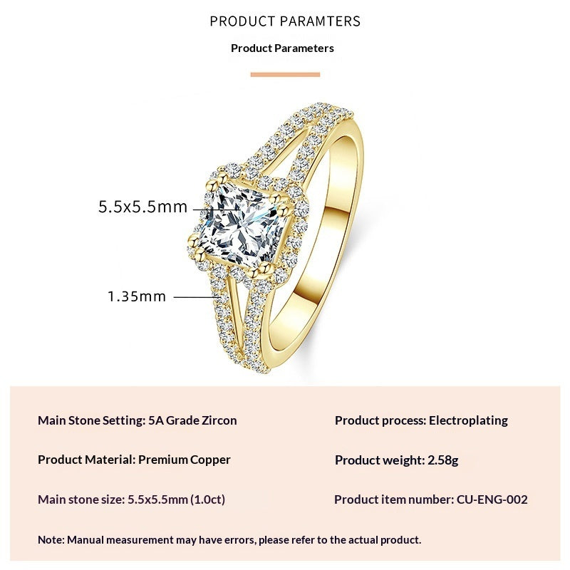 Geometric Square Design Zircon Ring For Women