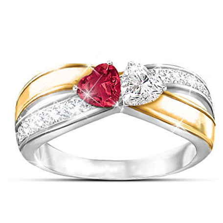 Creative Heart-shaped Platinum-plated Two-tone Diamond Ring