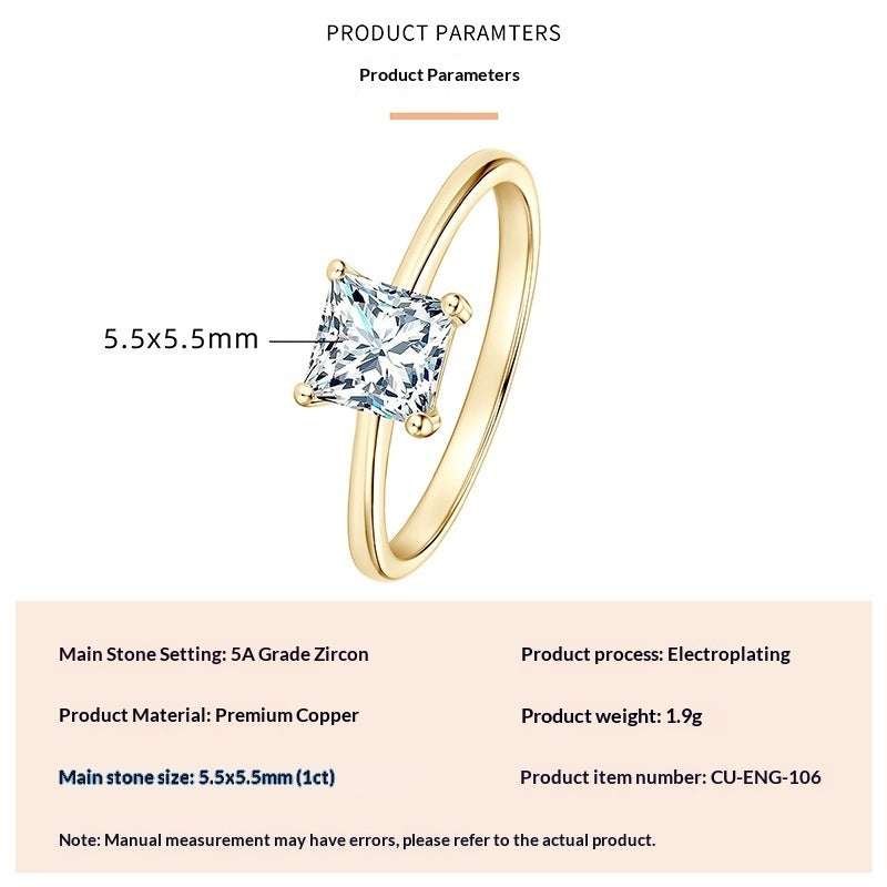 Geometric Square Design Zircon Ring For Women