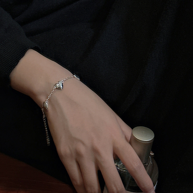 S925 Sterling Silver Textured Pleated Heart Bracelet