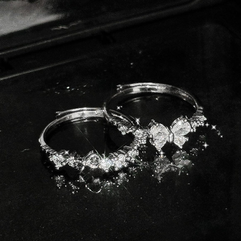 2PC  Sweetheart Bow Rings, Silver Best Friend Matching Rings, Niche Design Birthday Gift For Her