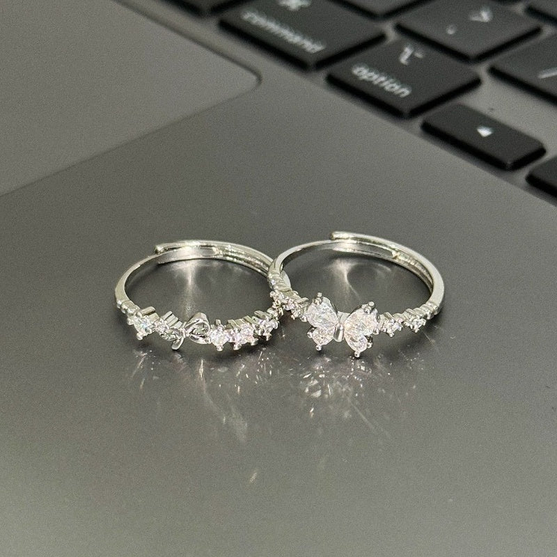 2PC  Sweetheart Bow Rings, Silver Best Friend Matching Rings, Niche Design Birthday Gift For Her