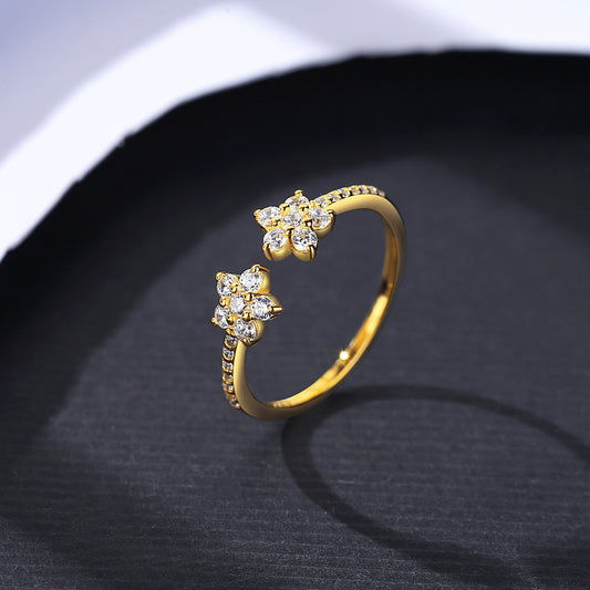 Micro-pave Zircon Ring In JapaneseKorean Style Open And Adjustable