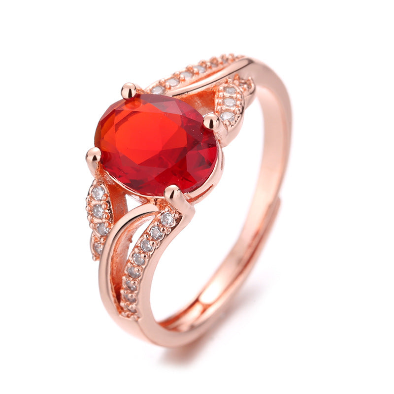 Hollowed, Stacked Open-End Ring In Rose Gold With Red Zircon