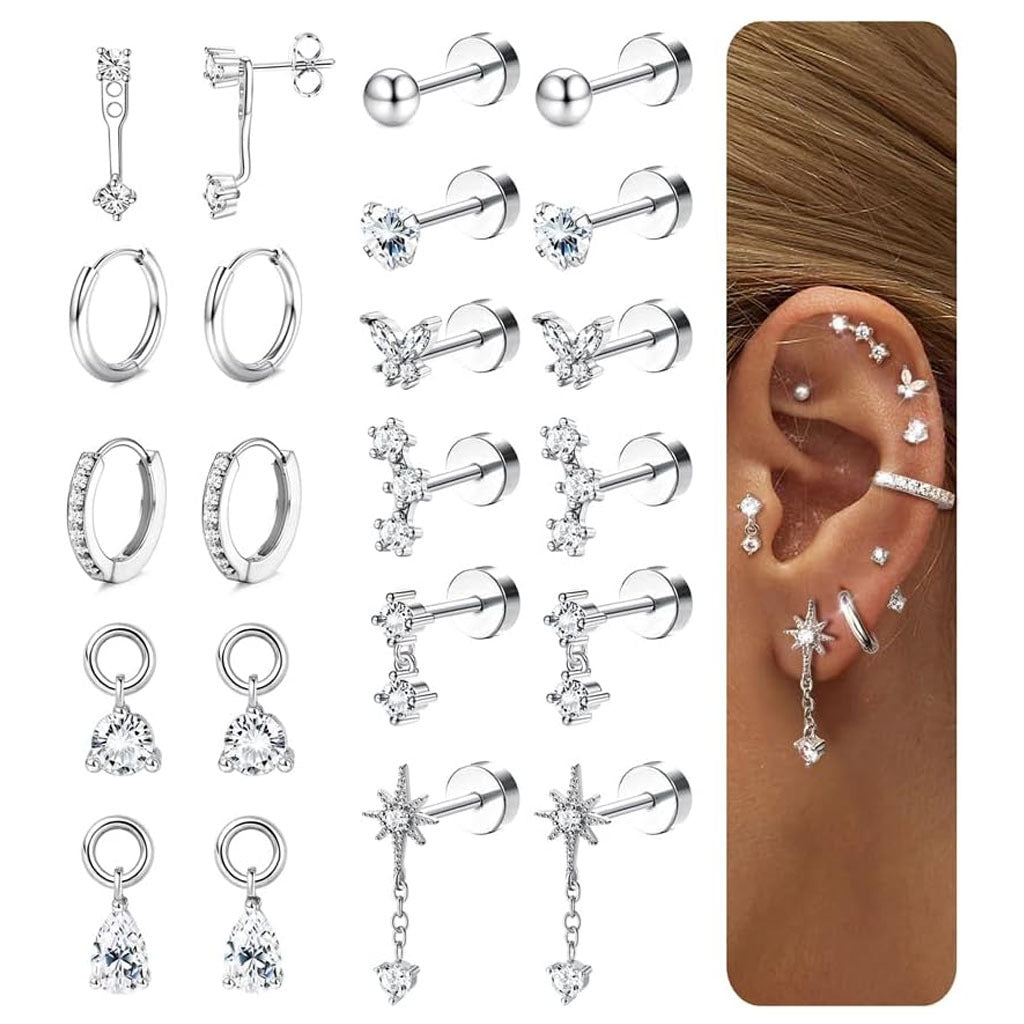 Real Gold-Plated Zircon Stud Earring Set