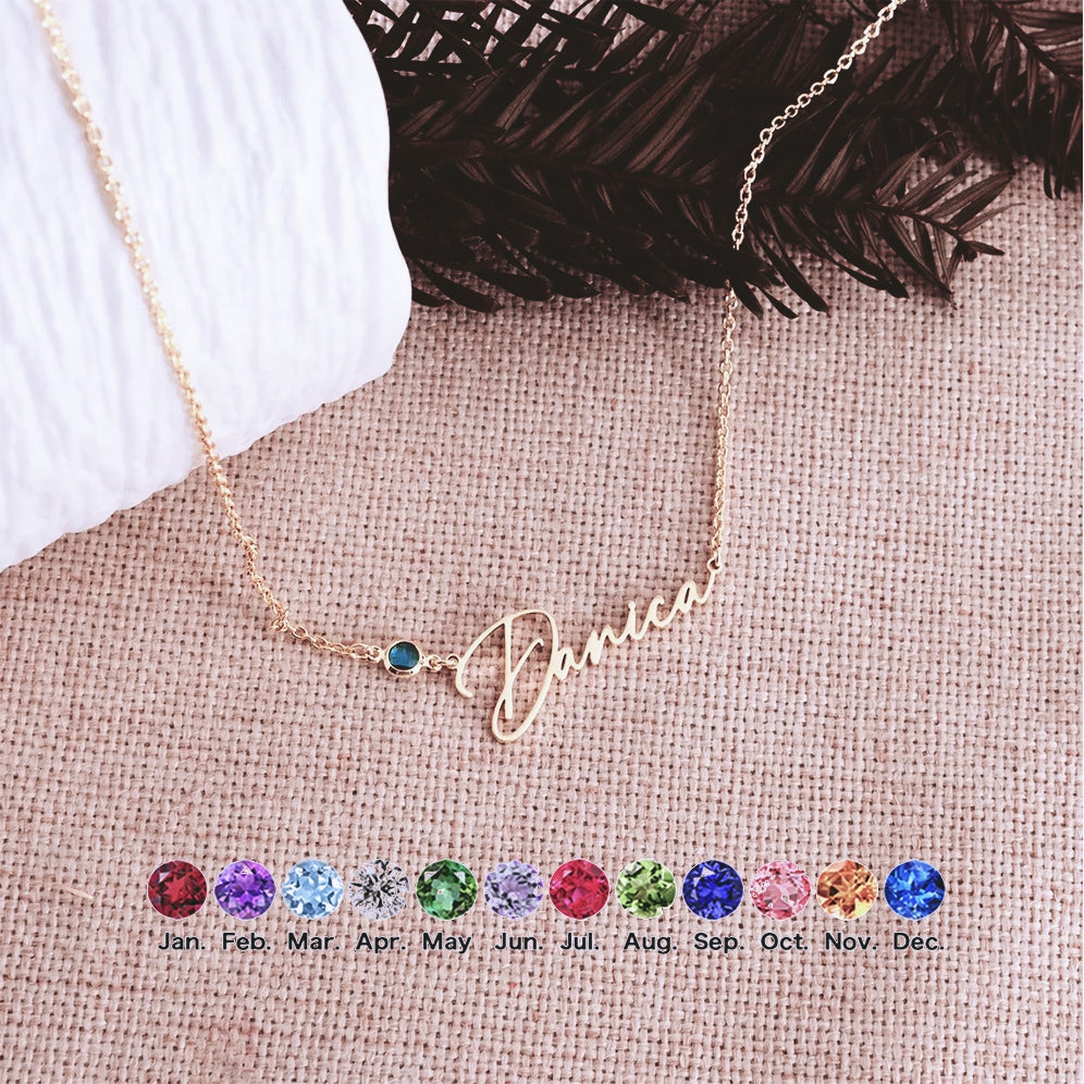 DIY Personalized Stainless Steel Letter Titanium Steel Name Pendant Birthstone Necklace