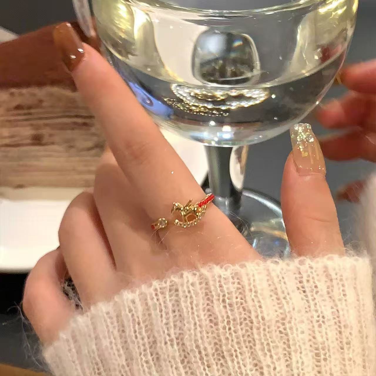 2PC Women's New Chinese Style  Red String Ring, Light Luxury High-end Niche Index Finger Band