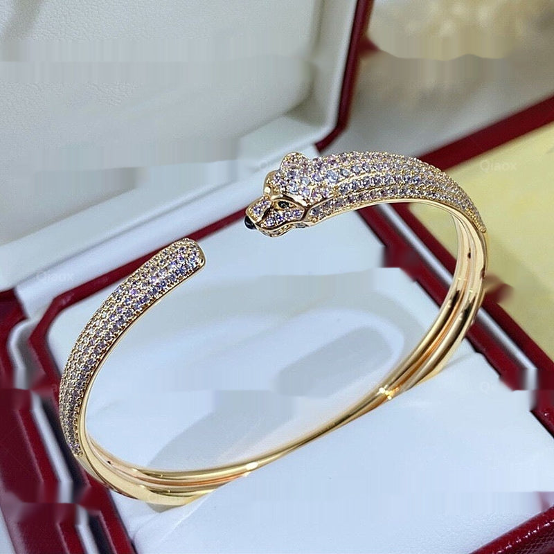 Leopard Full Diamond Bracelet For Women Smooth Surface Bangle