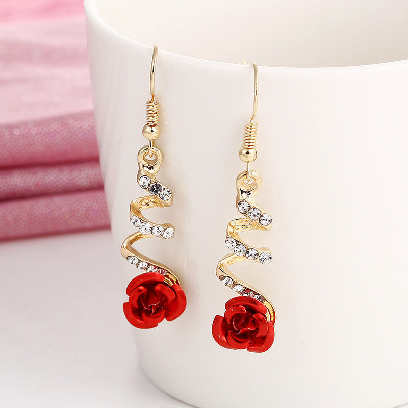 Fashionable Womens Accessories Rose Flower Pendant Earrings
