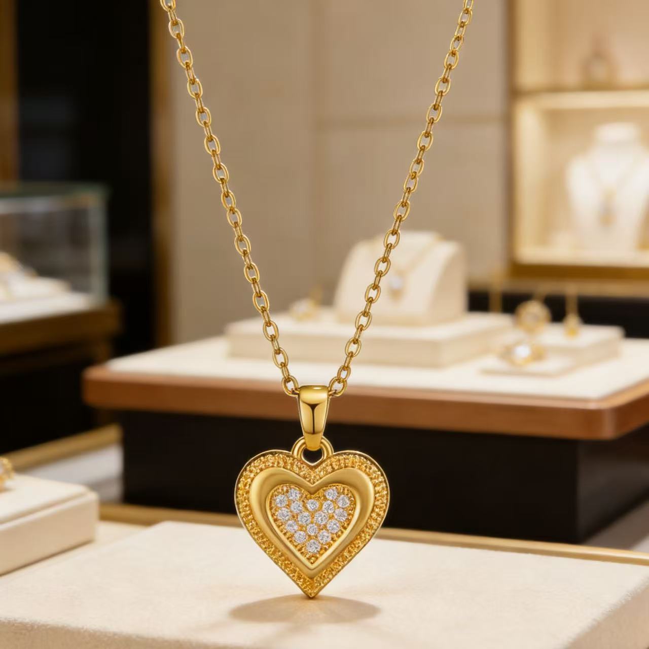 Heart Shaped Zircon Necklace Clavicle Chain Pendant