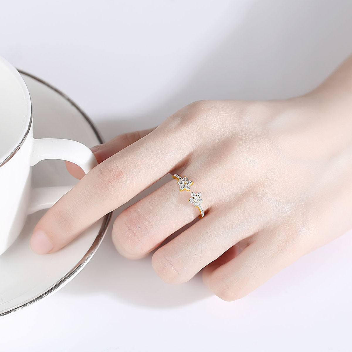 Micro-pave Zircon Ring In JapaneseKorean Style Open And Adjustable