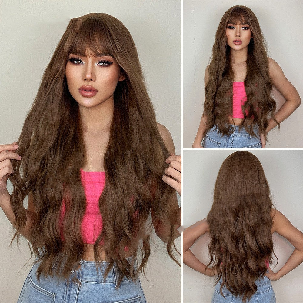 Female  Chestnut Blond Bangs Long Curly Air Bangs Synthetic Fiber Wig