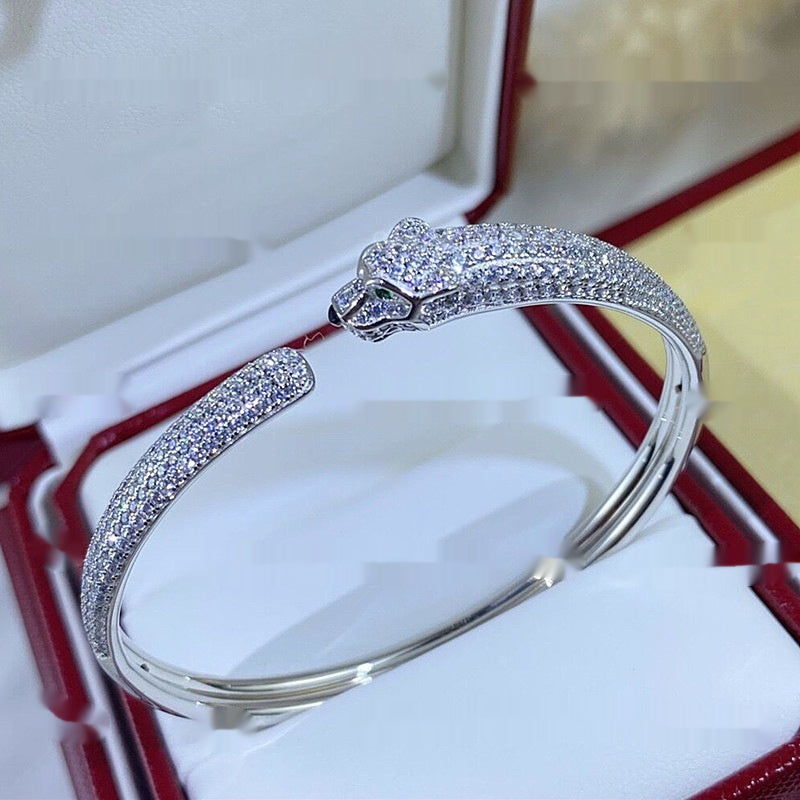 Leopard Full Diamond Bracelet For Women Smooth Surface Bangle