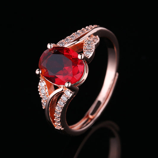 Hollowed, Stacked Open-End Ring In Rose Gold With Red Zircon