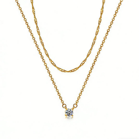 Dainty Diamond Solitaire Pendant Necklaces For Women, 14K Gold Plated Single Round Cubic Zirconia Square Simulated Diamond Choker Necklace Jewelry Gifts