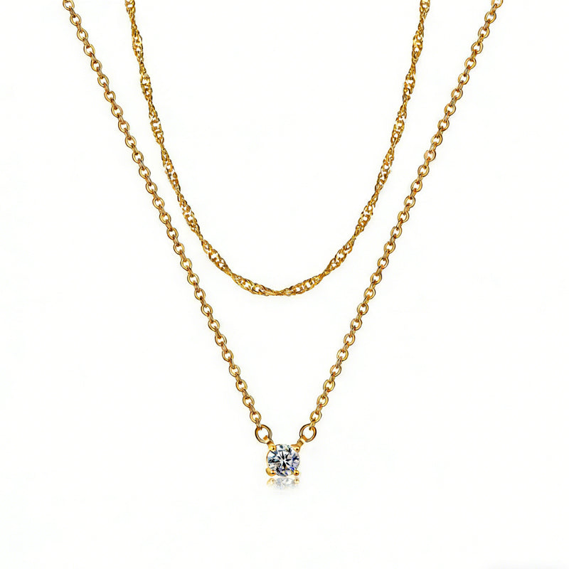 Dainty Diamond Solitaire Pendant Necklaces For Women, 14K Gold Plated Single Round Cubic Zirconia Square Simulated Diamond Choker Necklace Jewelry Gifts