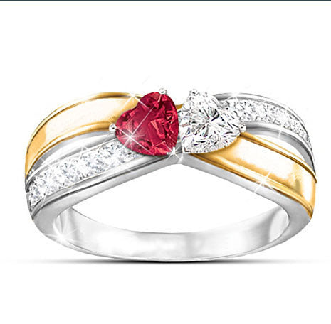 Creative Heart-shaped Platinum-plated Two-tone Diamond Ring