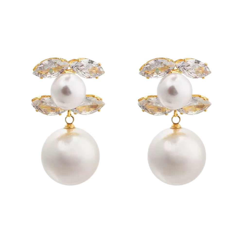 Pearl Stud Earrings With Zircon Accents Fashionable Ear Jewelry