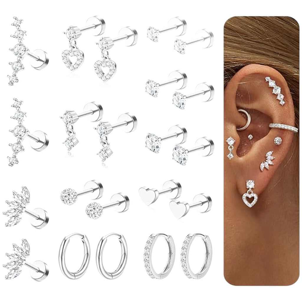 Real Gold-Plated Zircon Stud Earring Set