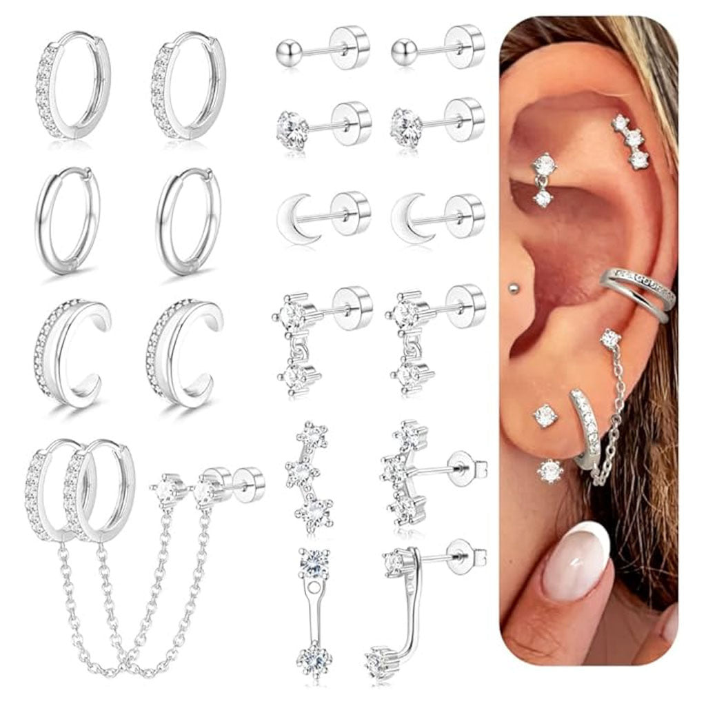 Real Gold-Plated Zircon Stud Earring Set