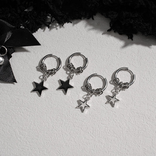 Punk-style Stainless Steel Double-circle Ear Cuffs With A Five-pointed Chic Minimalist Star Pendant Earrings