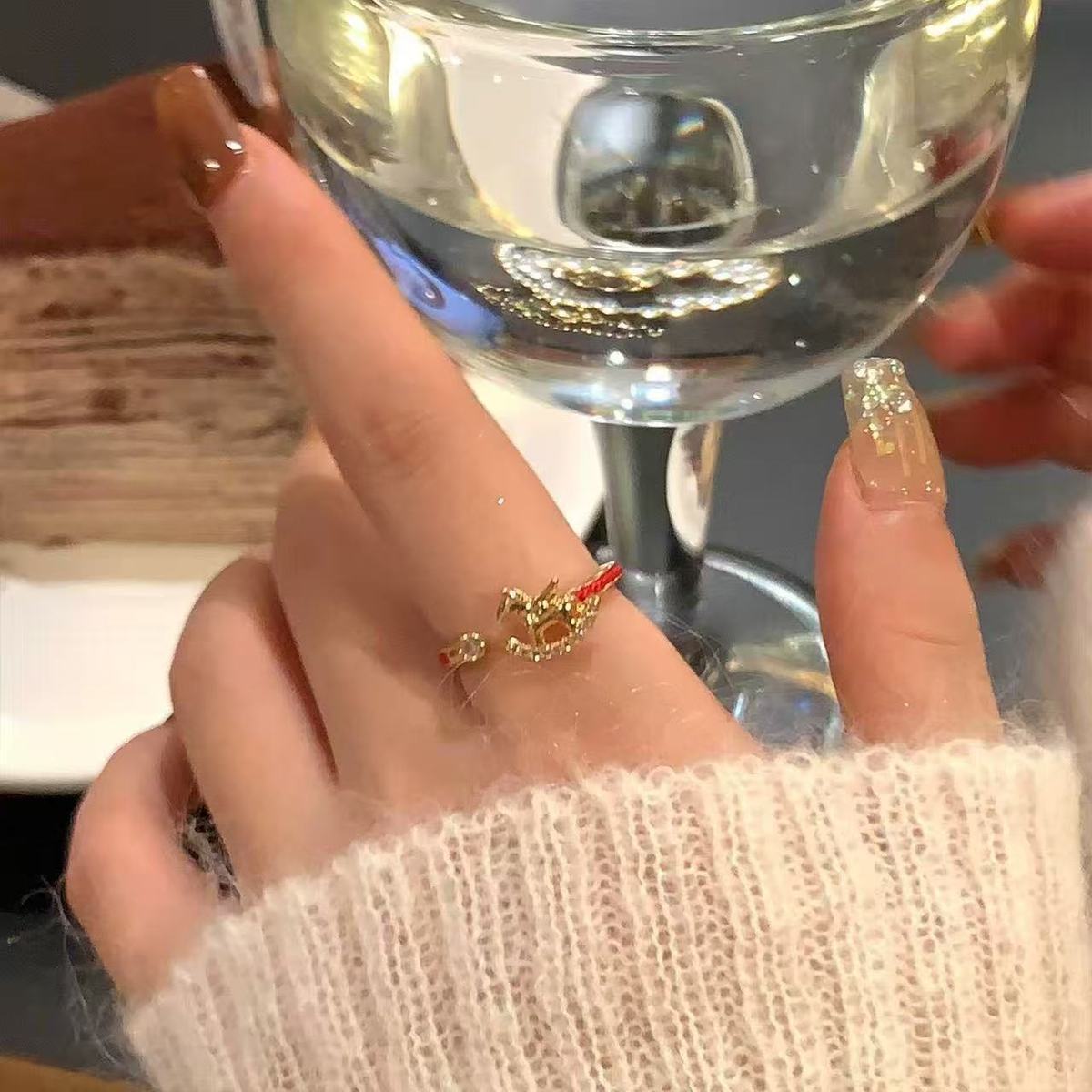 2PC Women's New Chinese Style  Red String Ring, Light Luxury High-end Niche Index Finger Band