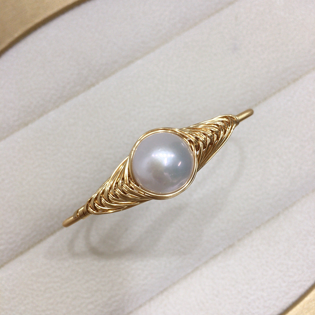 Designer-style Wrapped-wire Handmade Bracelet Featuring Sizable Natural Freshwater Pearls