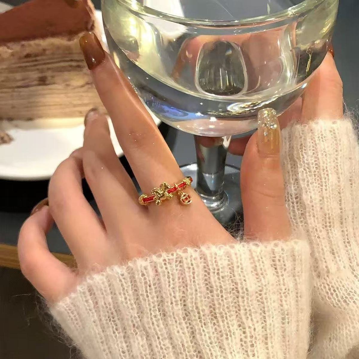 2PC Women's New Chinese Style  Red String Ring, Light Luxury High-end Niche Index Finger Band