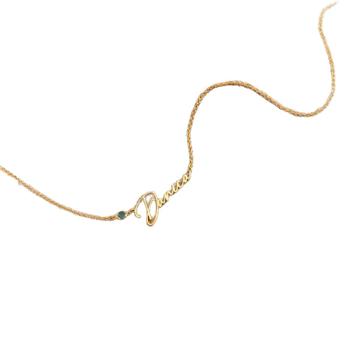 DIY Personalized Stainless Steel Letter Titanium Steel Name Pendant Birthstone Necklace