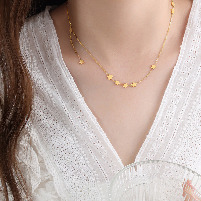 French-style Natural Five-Pointed Star Light Luxury Tassel Clavicle Chain