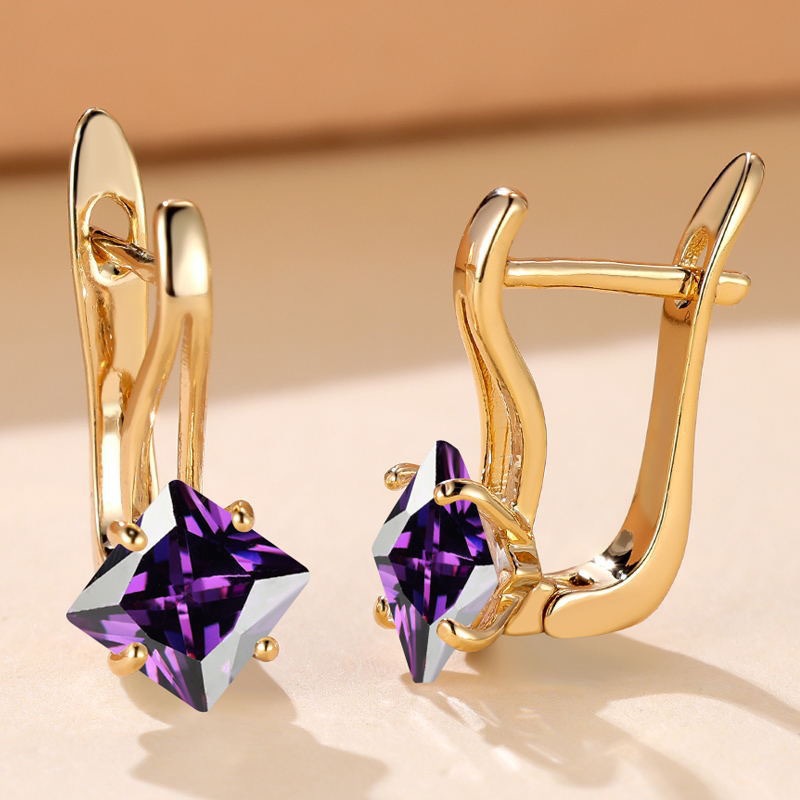 Stylish New Purple Zircon Geometric Earrings