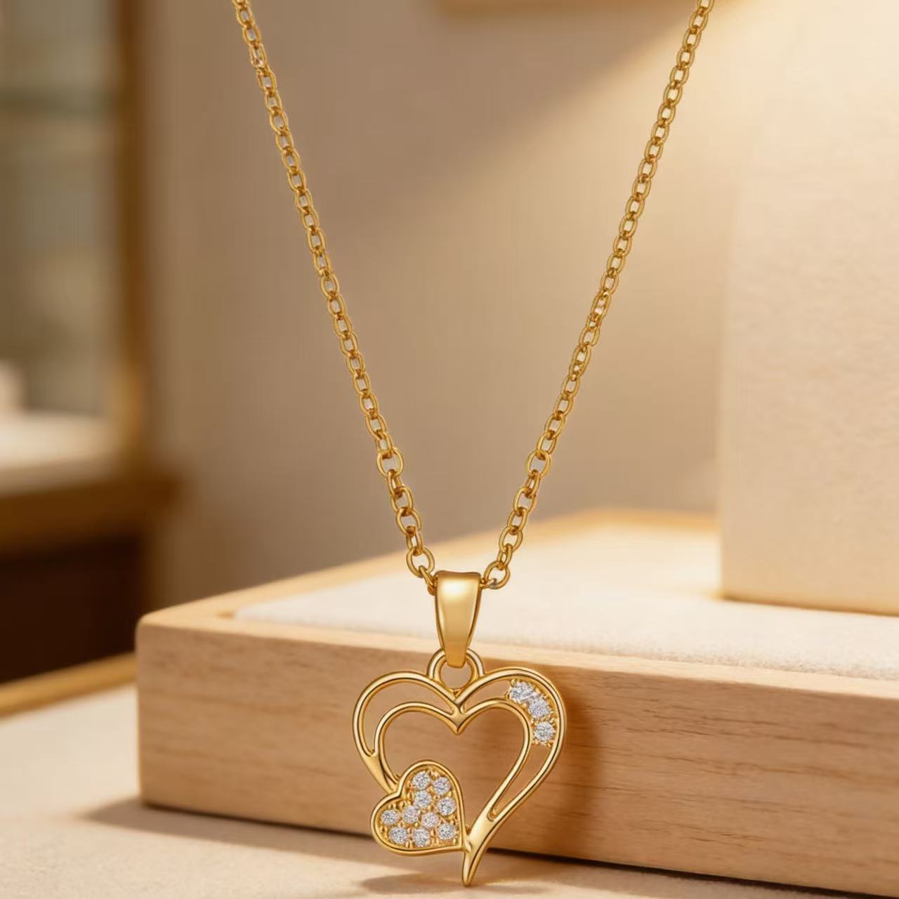 Heart Shaped Zircon Necklace Clavicle Chain Pendant