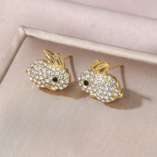 Full-Crystal Zircon Rabbit Earrings Stylish Petite And Versatile