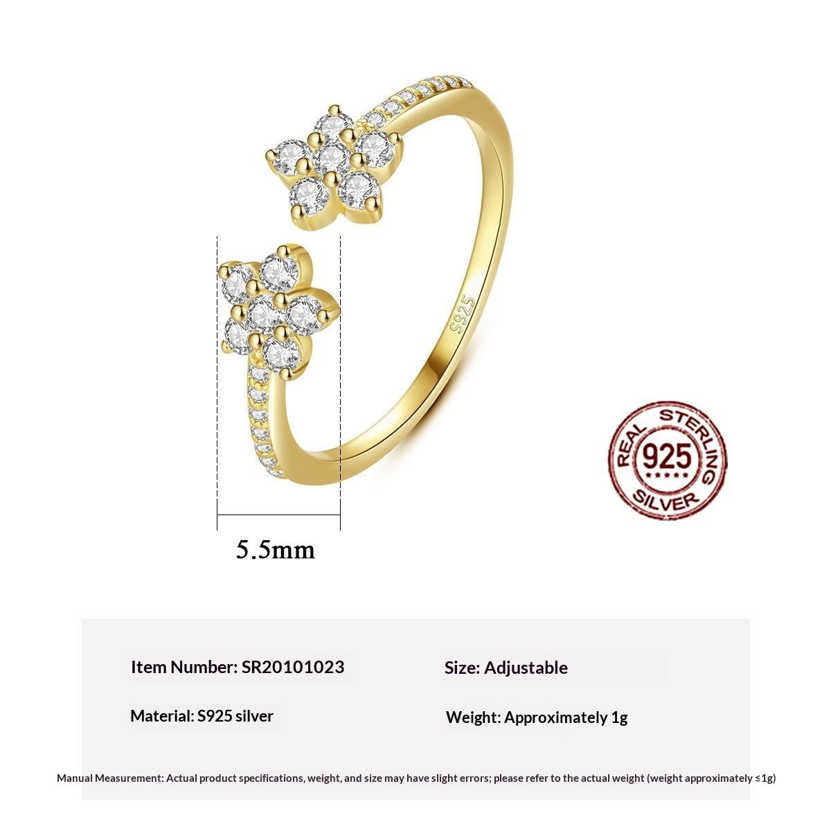 Micro-pave Zircon Ring In JapaneseKorean Style Open And Adjustable