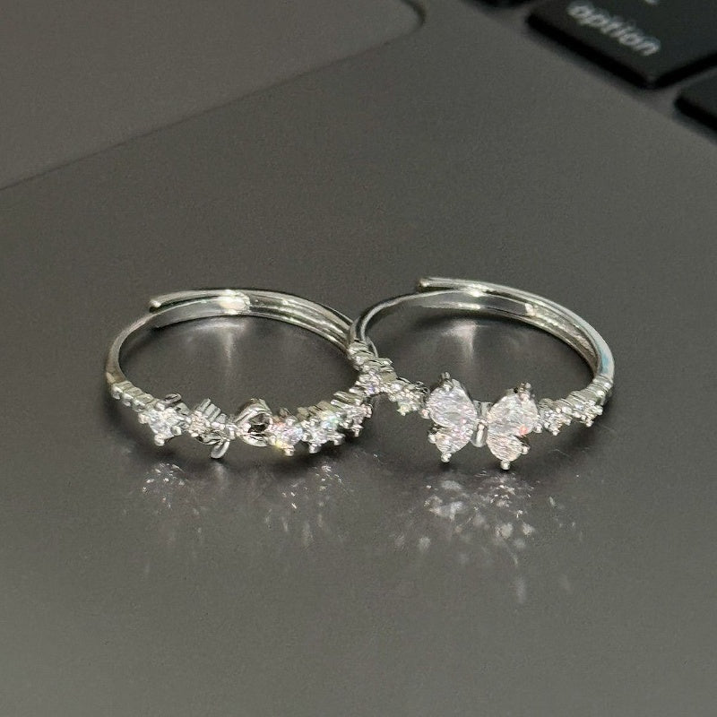 2PC  Sweetheart Bow Rings, Silver Best Friend Matching Rings, Niche Design Birthday Gift For Her