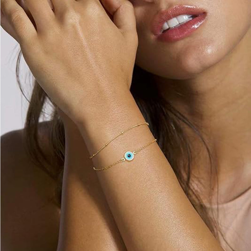 Dainty Gold Bracelets For Women, 14K Gold Filled Adjustable Layered Bracelet Cute Oval Chain  Bar Gold Bracelets For Women Jewelry
