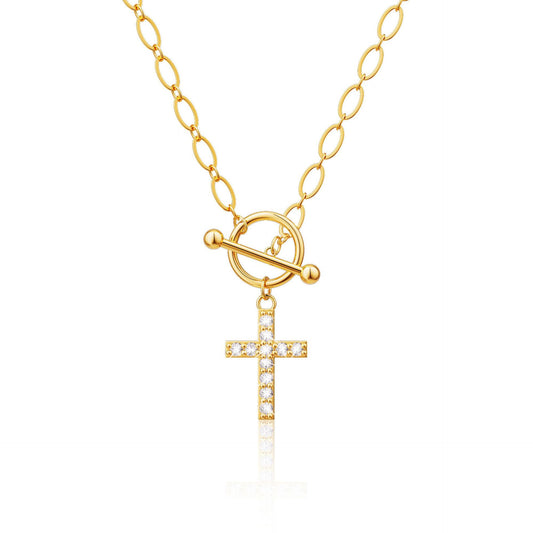 Brass Real Gold-plated Cross-shaped Square Pendant