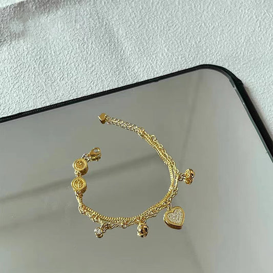 Simple Double-Layer Heart Bracelet For Women Versatile Light Luxury Style