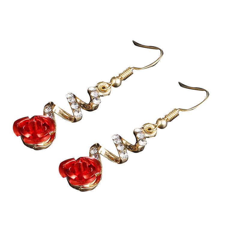 Fashionable Womens Accessories Rose Flower Pendant Earrings